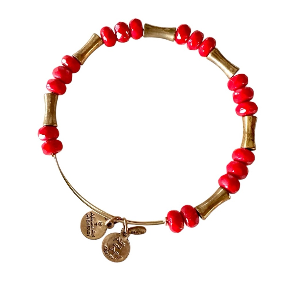 Alex and Ani Glade Expandable Wire Bracelet with Red Glass Beads